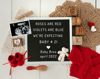 MILENA | Valentine's Day Pregnancy Announcement, Editable Baby #2, Second Baby Announcement, Social Media Baby Pregnancy Announcement