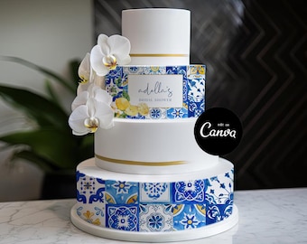 Decorazioni per addio al nubilato in stile mediterraneo, modello per glassa per torta, baby shower al limone, decorazioni per addio al nubilato a Positano, torta nuziale, modello per incartare la torta