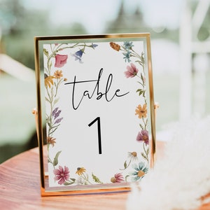 Martha | Wildflower Table Number Template, Wildflower Wedding Table Card, Wildflower 1st Birthday Decor, Wildflower Bridal Shower, Editable