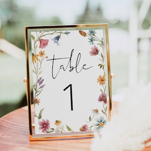 Martha | Modelo de número de mesa de flores silvestres, cartão de mesa de casamento de flores silvestres, decoração de 1º aniversário de flores silvestres, chá de panela de flores silvestres, editável