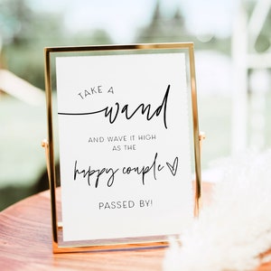 Ellia | Take a Wand and Wave It High, Wedding Sayings, Wedding Wand Sign, As The Happy Couple Passes By, Modern Wedding Signage Minimalist
