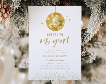 2023 New Years Eve Party Invitation Template, Disco Ball NYE Party, Editable NYE Party Evite, New Years Party Office, Gold New Years Invite