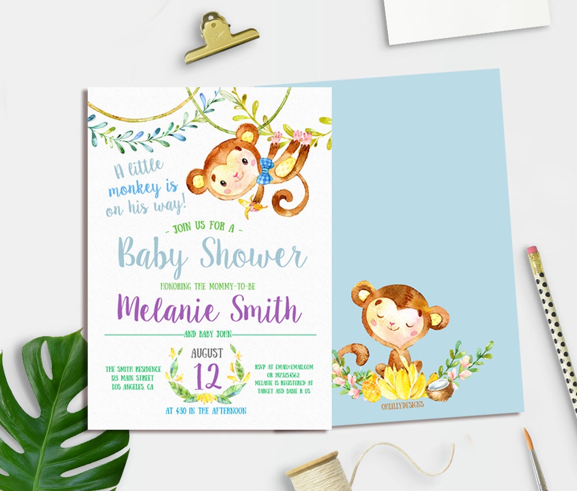 Little Monkey Baby Shower Invitation Baby Shower Invitation Etsy