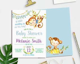 Little Monkey Baby Shower Invitation, Baby Shower Invitation Printable, Jungle Baby Shower Invitation,  Baby Shower Invitation Boy