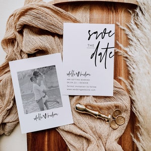 ELLIA | Modern Save the Date Template Download, Photo Save the Date , Modern Simple Wedding Date Elegant, Minimalist Save our Date Editable