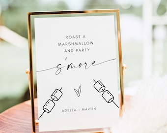 S'more Wedding Sign, Roast A Marshmallow and Party S'more Sign, S'more Station, Smore Bar Sign, Modern Minimalist Wedding Signs DIY