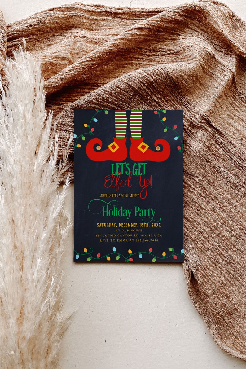 Let's Get Elfed Up Party Invitation, Christmas Party Invitation, Funny Christmas Party Invitation, Holiday Party Invite, Xmas Party Invite image 2