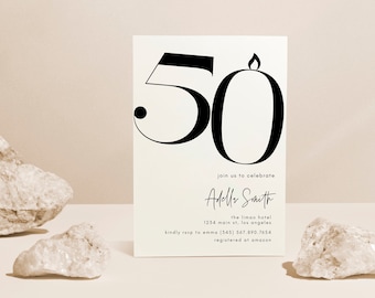 50th Birthday Invitation for Him/Her, Elegant Fifty Birthday Invitation, ANY Age Modern Birthday Invite, 30th Birthday Invitation Women