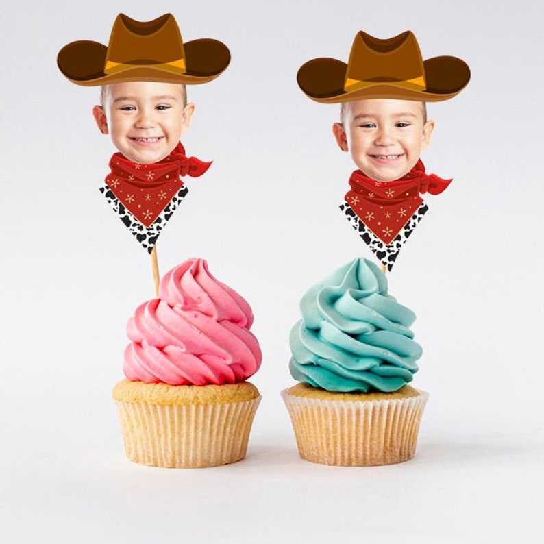 Cowboy Cupcake Toppers, Cowboy Birthday Decorations, Cowgirl Cupcake Toppers, Cowboy Party Decor, Cowboy Cupcake, Western Cupcake Toppers image 1