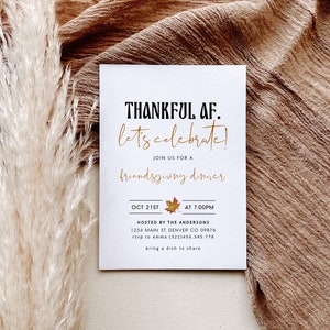 Thankful Friendsgiving Dinner Invitation, Funny Friendsgiving Invitation Template, Editable Autumn Thanksgiving Evite, Let&#39;s gather Invite