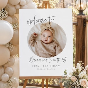 Welcome Birthday Sign with Picture, Modern Birthday Welcome Sign Template, Photo Birthday Welcome Sign, Modern First Birthday Signs