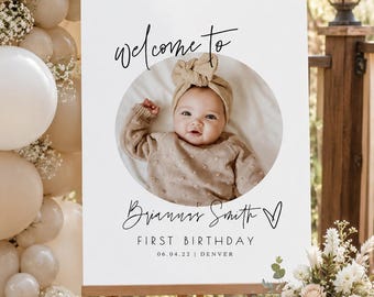 Welcome Birthday Sign with Picture, Modern Birthday Welcome Sign Template, Photo Birthday Welcome Sign, Modern First Birthday Signs