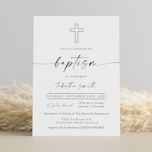 Boho Baptism Invitation Template, Minimalist Baptism Invitation, Baptism Invitation Instant Download, Simple Baptism Invite Evite DIY