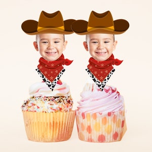Cowboy Cupcake Toppers, Cowboy Birthday Decorations, Cowgirl Cupcake Toppers, Cowboy Party Decor, Cowboy Cupcake, Western Cupcake Toppers image 2