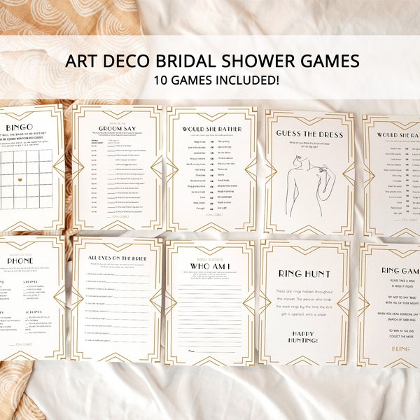 Art Deco Bridal Shower Games, Modern Editable Bridal Shower Games Template, Gatsby Bridal Shower Games, 1920's Themed Shower, Bridal Trivia