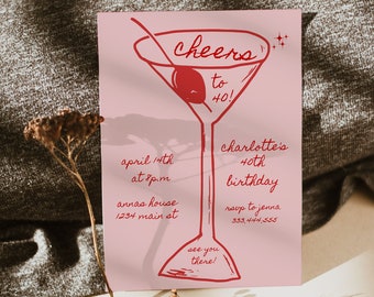 Hand Drawn 40th Birthday Invitation Template, Scribble Illustrated Invite, Colorful Birthday Dinner Invitation, Birthday Brunch Invitation