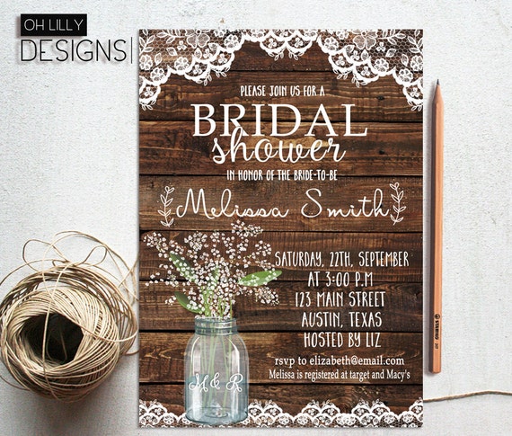 Rustic Bridal Shower Invitation Printable Baby S Breath Etsy