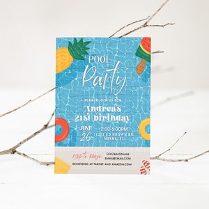Pool Party Invitation Template, Pool Party Birthday Invite, Adult Pool Party Invitation, Editable Summer Party Invitation, Pool Summer Party