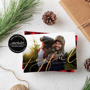 Christmas Card Template, Christmas Card with Photo, Christmas Card Instant Download, Editable Christmas Card, Xmas Card, Red Plaid, Gold