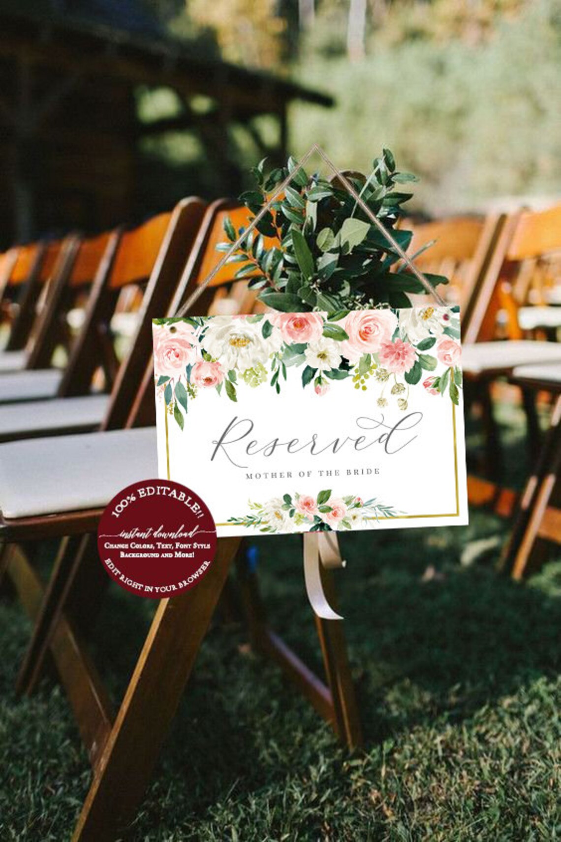 Reserved Wedding Ceremony Seating Sign, Reserved Chair Sign Template ...