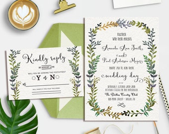 Winter Wedding Invitations, Rustic Fall Wedding Invitation, Rustic Wedding Invitation Printable, Digital File, Vintage wedding invitation