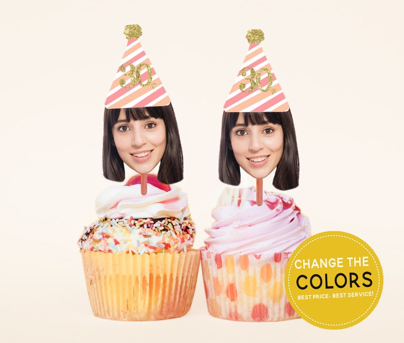 Photo Cupcake Toppers Birthday For Her 30th Birthday For Her Etsy