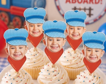 Train Birthday Cupcake Toppers, Choo Choo I'm 2 Birthday Cupcake Toppers, Chugga Chugga Two Two Decorations, Custom Face Cupcake Toppers DIY