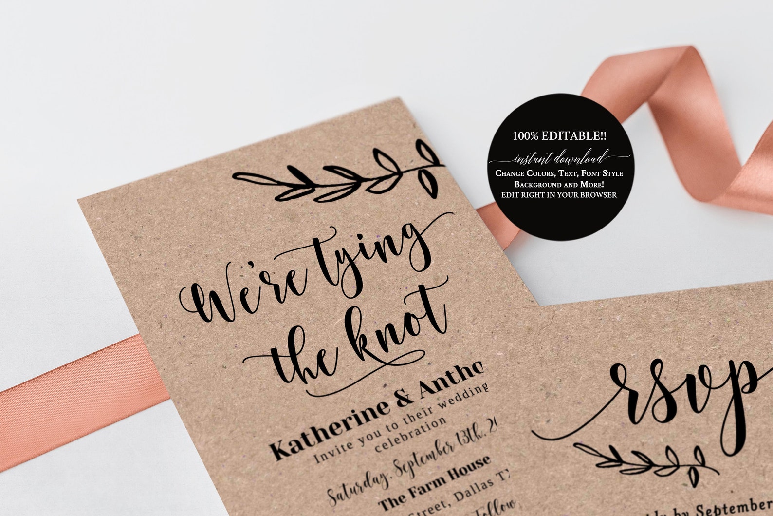 Wedding Invitation Template Download Rustic Wedding - Etsy UK