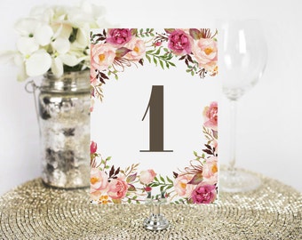 Table Number Printable, Wedding Table Numbers, Printable Wedding Table Numbers, Table Number Card, Wedding Table Decor, Floral Table Numbers