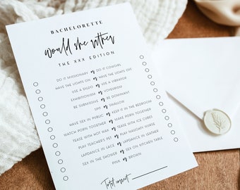 Ellia | Zou ze liever Bachelorette &Bridal Shower Games, Ondeugend Zou ze liever Game, Bewerkbare Moderne, Dirty Bachelorette Games
