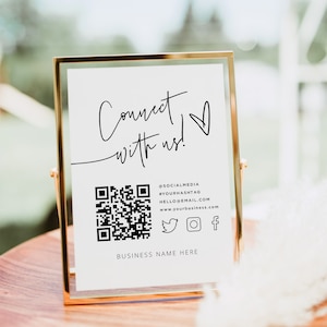 Connect With Us QR Code Sign, Business Social Media Sign Template, Follow Us On Social Media Sign, Modern Small Business Signs, Editable