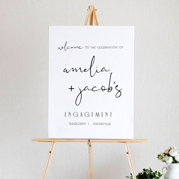 Minimalist Engagement Party Welcome Sign Template, Modern Minimalist Engagement Welcome Poster Printable, Simple Contemporary Instant