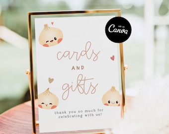 Dumpling Baby Shower Cards and Gifts Sign Printable, Dumpling Birthday Bao Decor, Dim Sun Baby Shower Decor, A Little Dumpling Signs Canva