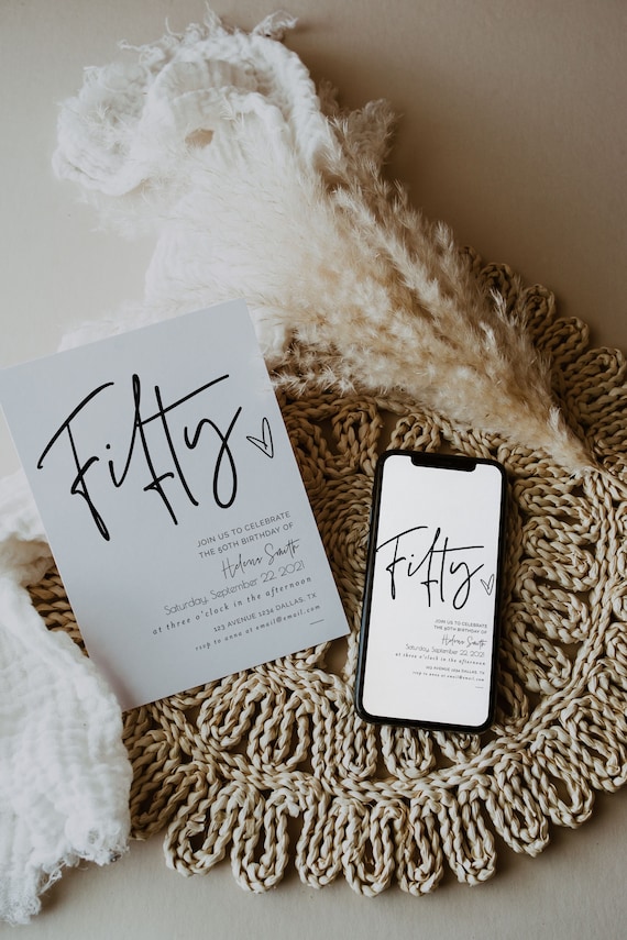 Ellia | 50th Birthday Invitation Template, Fifty Birthday Invitation Template, Adult Birthday Invitation, fifty and fabulous, Templett