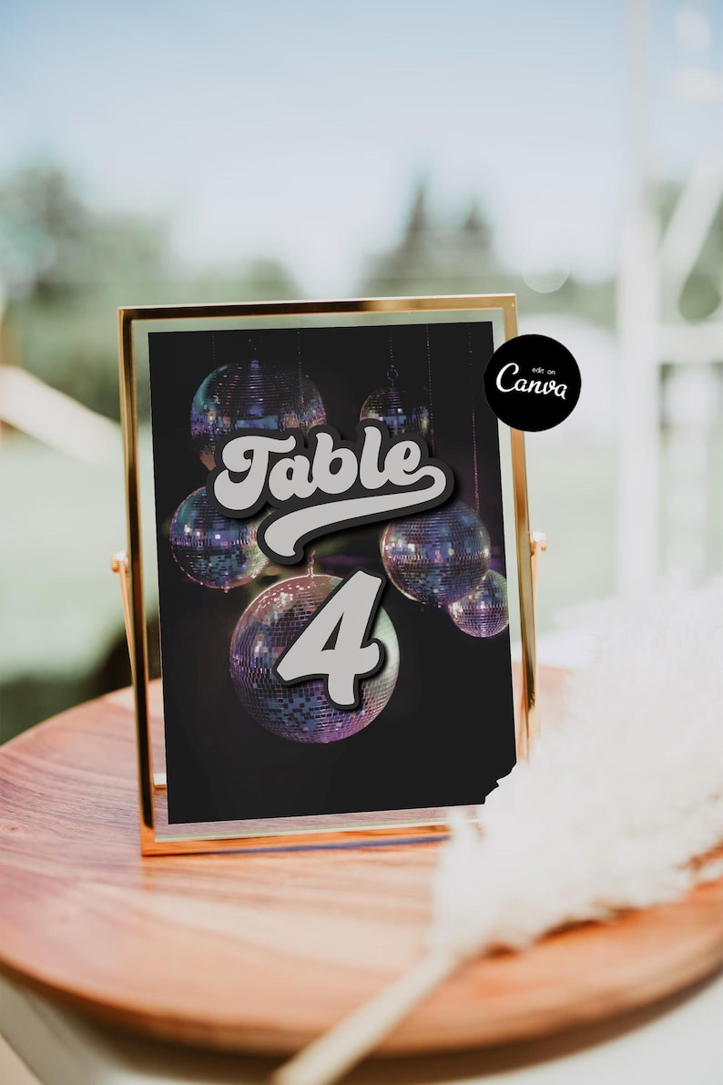 Groovy Retro Table Numbers Card Template, 70's Groovy Disco Ball Table ...