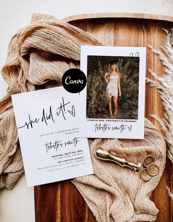 Graduation Party Invitation Template, Photo Graduation Announcement, Modern Graduation Invite Canva, Senior College Graduation Evite 2026