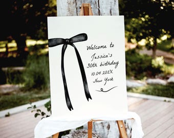 Tying up Her Twenties Welcome Sign, Bow Coquette Welcome Sign Template, She’s Tying the Knot Welcome, Black Bow Bridal Shower Poster