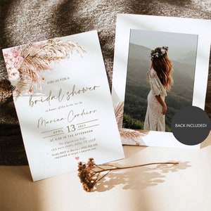 Clio | Pampas Bridal Shower Invitation, Pampas Bridal Shower Invitation Template, Bohemian, Boho Invites, Desert Invitation, Bridal Brunch