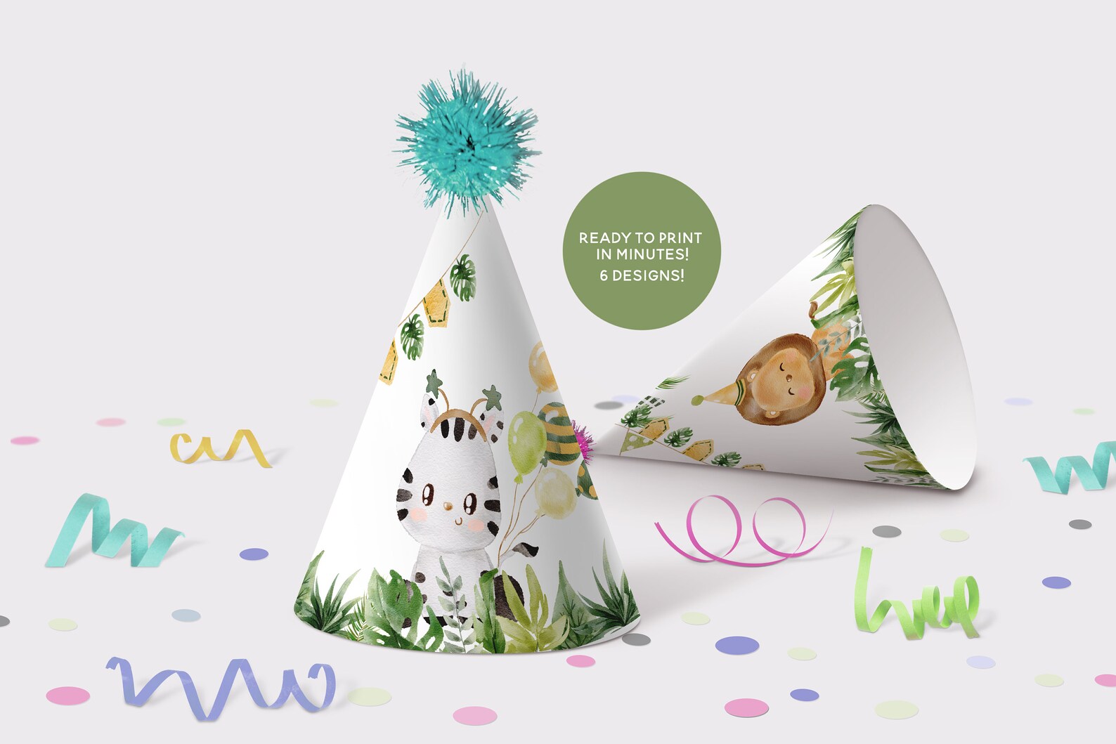 Printable Party Hats Party Animals Birthday Party Birthday - Etsy