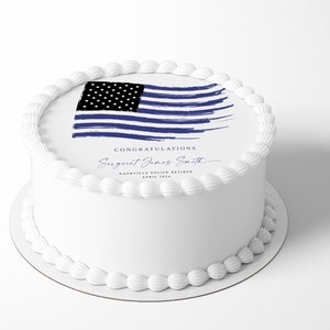 Police Cake Topper TEMPLATE, Printable Police Retirement Cake Topper, Thin Blue Line Flag Cake Topper Instant Download, DIY Editable Topper image 2