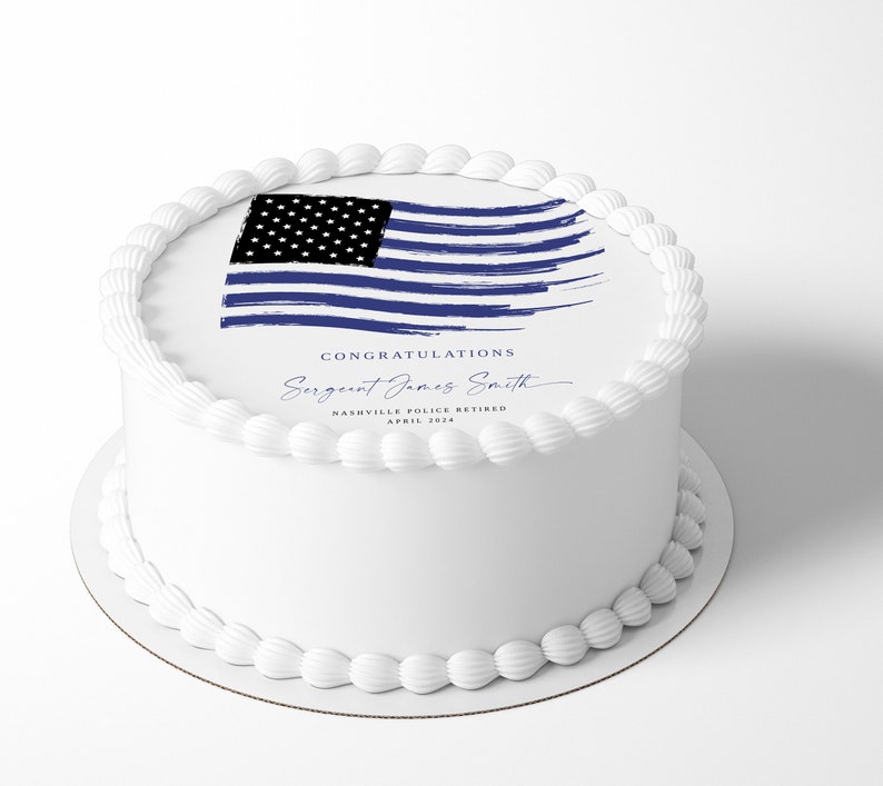 Police Cake Topper TEMPLATE, Printable Police Retirement Cake Topper, Thin Blue Line Flag Cake Topper Instant Download, DIY Editable Topper image 2