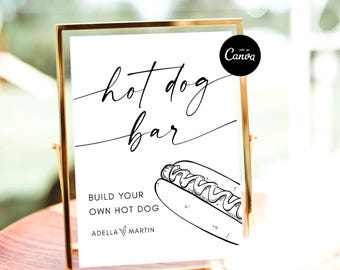 Wedding Hot Dog Sign Template, Wedding Food Hot Dog Station, Minimalist Wedding Signs, Wedding Reception Food Signs, Party Hotdog Sign