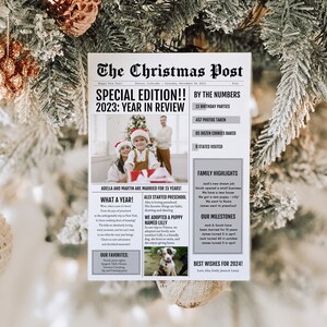Jaaroverzicht Nieuwsbrief Familie-update Kerstpost, Kerstfamiliekrant-sjabloon, Kerstbrief voor de feestdagen, Vakantienieuwsbrief DIY
