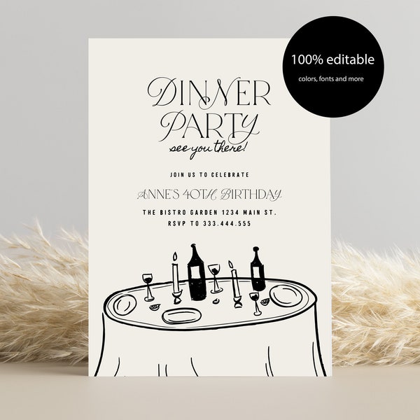 Hand drawn Dinner Party Invite, Dinner Party Girls Night, The Night Before Invite, Engagement Party Invite, Whimsical Rehearsal Dinner
