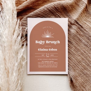 Boho Baby Brunch invitation, Terracotta Baby Shower Invitation, Modern Baby Arch Invitation, Elegant Gender Neutral Baby Shower Invite, DIY