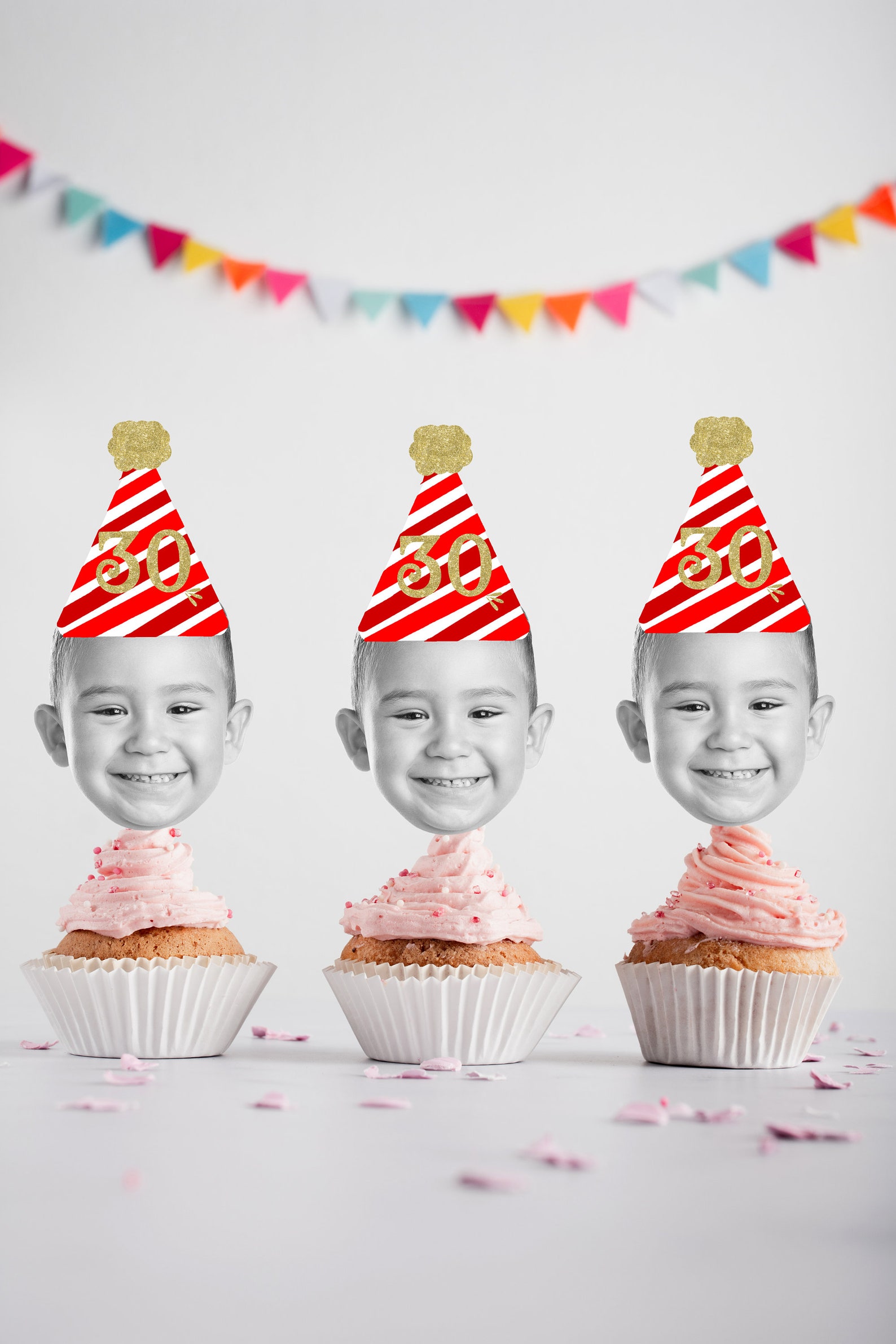 Red Cupcake Topper Cupcake Toppers Birthday With Photo Etsy