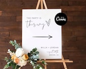 Minimalist Wedding Direction Sign, The Party is This Way Sign, Modern Wedding Reception Party Sign, Direction Sign Wedding This Way,DIY
