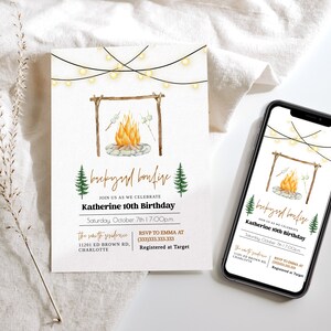 Bonfire Birthday Party Invitation, Backyard Bonfire Invitation, Editable Fall Birthday Invitation, Camping Birthday, Backyard Bonfire Invite