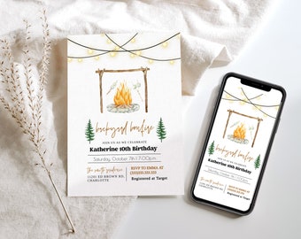 Bonfire Birthday Party Invitation, Backyard Bonfire Invitation, Editable Fall Birthday Invitation, Camping Birthday, Backyard Bonfire Invite