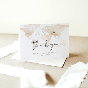 Watercolor Map Thank You Card Template, Destination Wedding Thank You Card, Printable Travel Thank You Card, Templett Thank You Card DIY